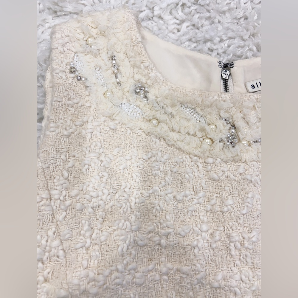 NWT Alice + Olivia Haven Embellished Ivory Tweed Dress - Picture 7 of 12